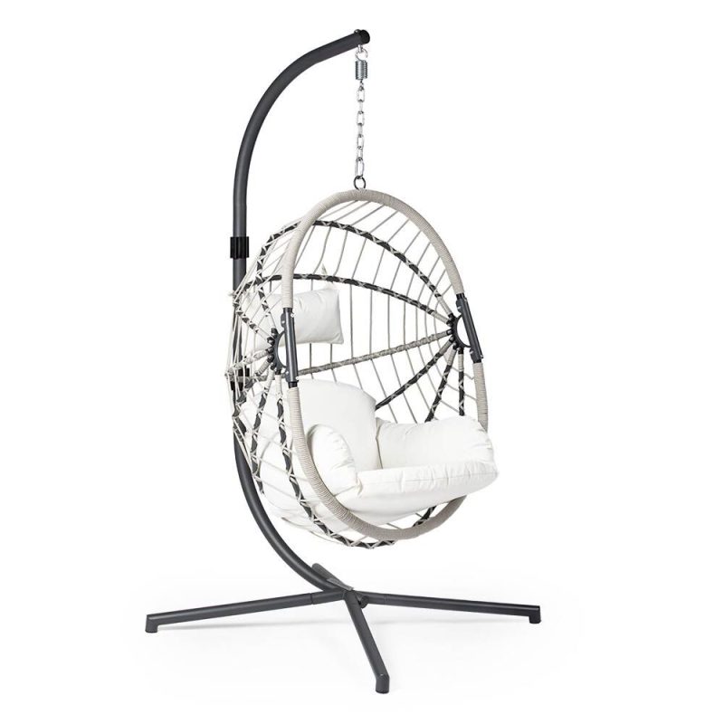 Caspian Patio Hanging Chair with Stand | Cream